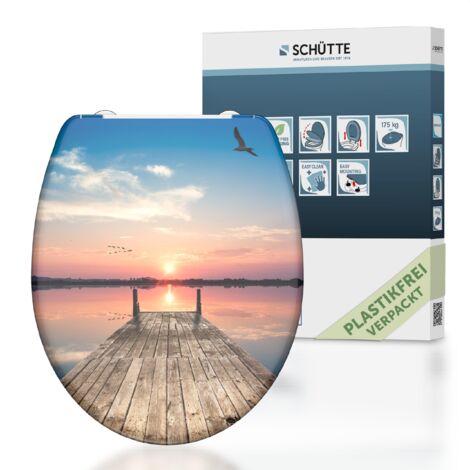 SCHÜTTE WC-Sitz aus Duroplast mit Absenkautomatik und Schnellverschluss Toilettendeckel mit Motiv Klodeckel Sonnenuntergang Maritim 82378