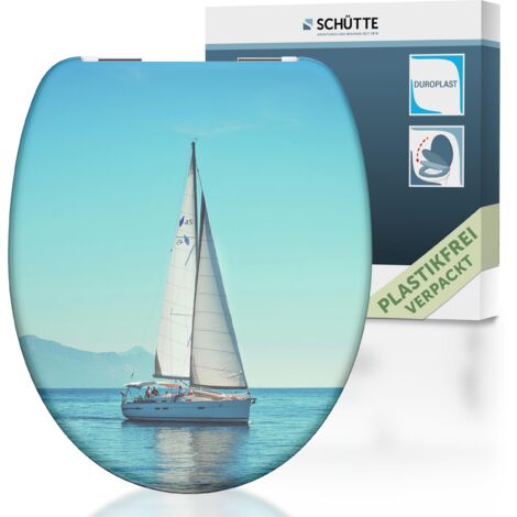 SCHÜTTE WC-Sitz aus Duroplast mit Absenkautomatik Toilettendeckel mit Motiv Klodeckel Segelboot Maritim 82148