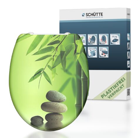 SCHÜTTE WC-Sitz aus Duroplast mit Absenkautomatik und Schnellverschluss Toilettendeckel mit Motiv Klodeckel Asiatisch Wellness 82365