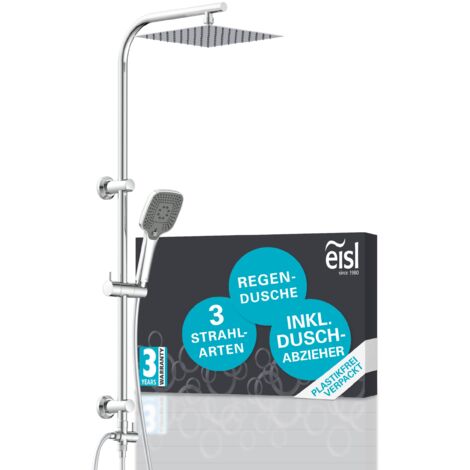 EISL Duschsystem ohne Thermostat Dusche Regendusche Edelstahl Brausestange Höhenverstellbar Edelstahl-Kopfbrause eckig mit Handbrause 3-fach verstellbar Dichtung zum Wasser sparen DX12011
