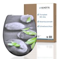 SCHÜTTE WC-Sitz aus Duroplast mit Absenkautomatik und Schnellverschluss Toilettendeckel mit Motiv Klodeckel Steine Floral 82374-A