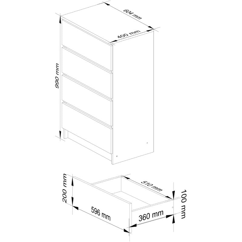 Akord Cassettiera K60 con 6 Cassetti Credenza Alta Moderna Mobiletto per  Soggiorno Sala da Pranzo Camera