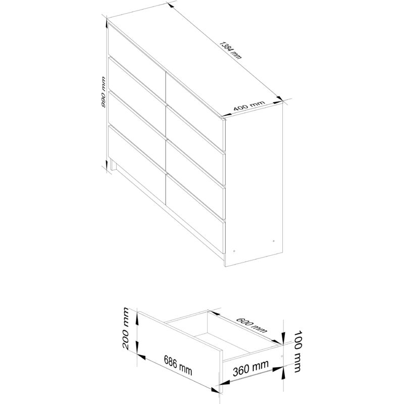 AKORD Cassettiera K 140 cm 10 Cassetti Moderna Mobiletto per Soggiorno Sala  da Pranzo Camera da