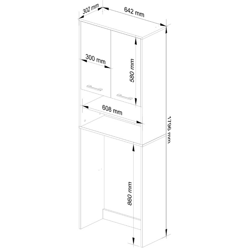 AKORD Armadio Pensile per Lavatrice Armadio di trasformazione con 2 ante, 2  Ripiani Aperti Archivio per bagno Cassettiera per lavatrice 64x180x30 cm  Peso 30 kg WengéBianco lucido