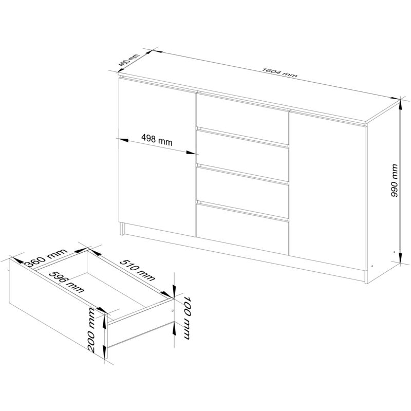 AKORD Cassettiera K 160 cm 10 (2 x 5) Cassetti Moderna Mobiletto per il  soggiorno Camera da letto Armadio Soggiorno Bagno Salvaspazio 160 x 121 x  40 cm Peso 80 kgBianco / Bianco lucido