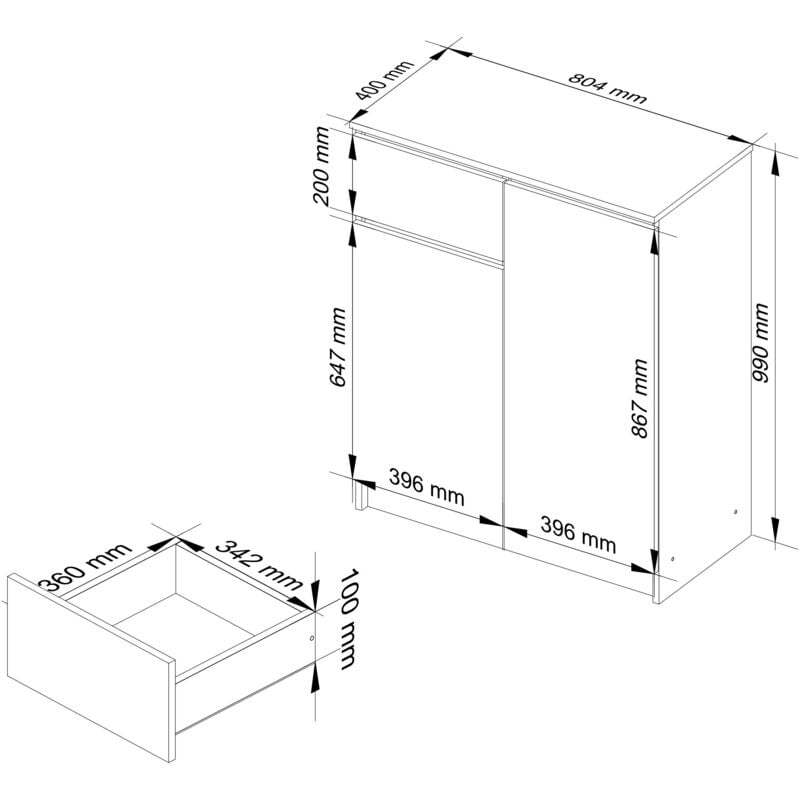 Cassettiera K80 con 2 ante e 1 cassetto Mobiletti Ingresso Bagno Armadio  Cameretta Comodino Design moderno L80 x H99 x P40 cm, peso 34 kg Rovere  Sonoma