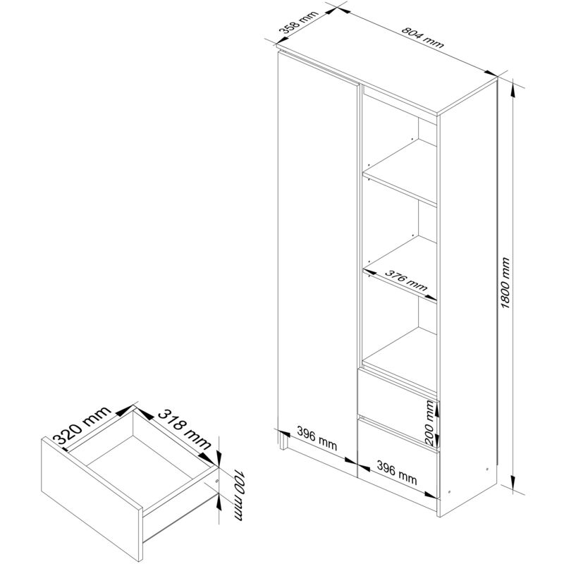 AKORD Libreria per Ufficio CLP 80 cm con 7 Ripiani 2 Cassetti e Ante Porta  Libri