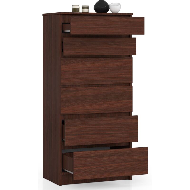 Akord Cassettiera K60 con 6 Cassetti Credenza Alta Moderna Mobiletto per  Soggiorno Sala da Pranzo Camera da Letto Corridoio Bagno Armadio Cameretta  60x130x40 cm, 43kg Wengé