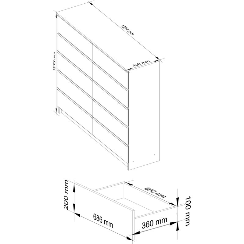 AKORD Cassettiera K 140 cm 10 Cassetti Moderna Mobiletto per Soggiorno Sala  da Pranzo Camera da Letto Armadio Cameretta 138 x 121 x 40 cm Peso 75kg  Wenge / Bianco