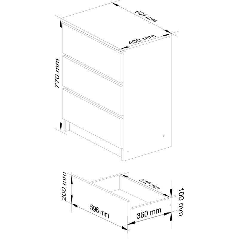 Akord Cassettiera K60 con 3 Cassetti Credenza Alta Moderna Mobiletto per  Soggiorno Sala da Pranzo Camera da Letto Corridoio Bagno Armadio Cameretta  60x77x40 cm 25 kg Bianco / Cappuccino lucido