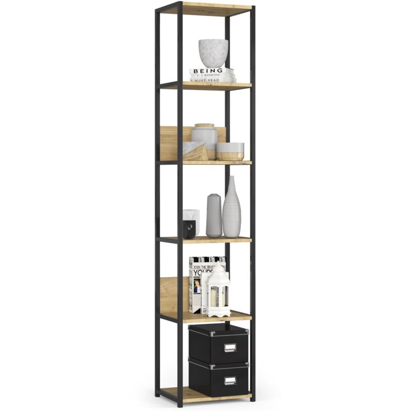 AKORD Scaffalatura Metallo 40 cm Mensole Libreria Salvaspazio 6 ripiani  Scaffalature Metalliche Robusto Stabile Mobiletto Multiuso Moderne Nero  Rovere Artigianale