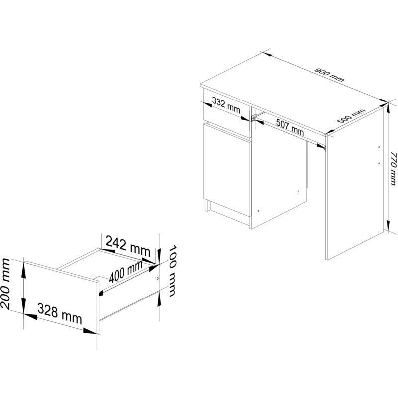 AKORD Scrivania con Ripiano per Tastiera, Cassetto e Armadietto Sul Lato  Sinistro Scrittoio per Ufficio Scrivania per Computer PC Laptop Salvaspazio  90x77x50 cm 30 kg Quercia Artigianale