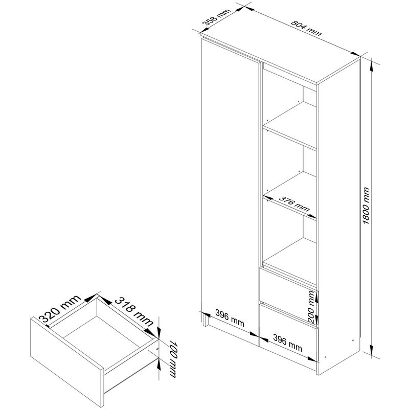 AKORD Libreria per Ufficio 60 cm Mobile con 1 Cassetto 4 Ripiani Porta  Libri Mobiletto Camera