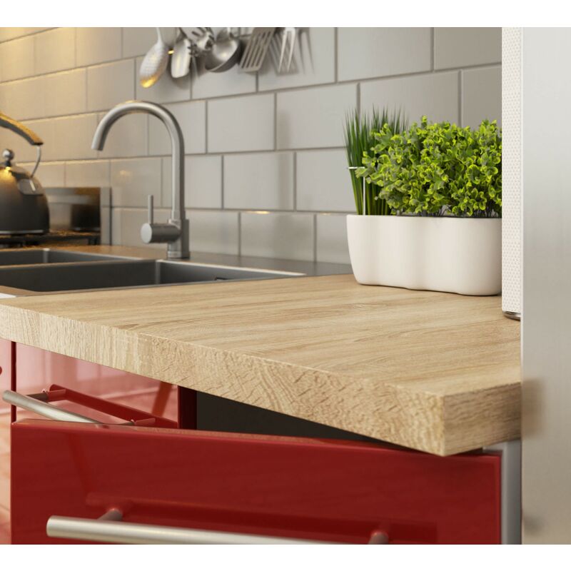 AKORD Armadio da Cucina con Piano di Lavoro - Oliwia S80 Mobiletto Base con  3 Cassetti Mobile Ingresso Credenza Penisola Armadietto 46 x 80 x 85 cm  Bianco Rosso lucido