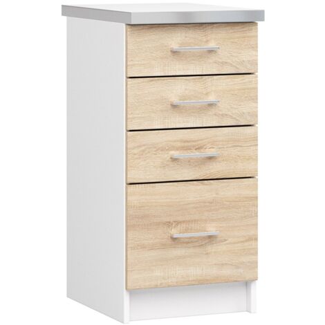 Mobile cucina modulare con piano di lavoro AKORD LIMA Bianco 40 cm 4 cassetti inserto frontale Sonoma Quercia 40x44,5x82 cm