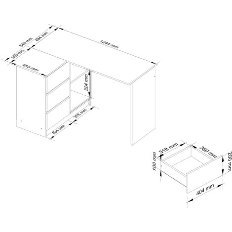 AKORD Scrivania ad Angolo B-16 con 3 Cassetti e 2 Ripiani Scrivania  Computer Scrittoio Scrivania