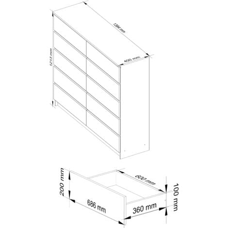 AKORD Cassettiera K 140 cm 10 Cassetti Moderna Mobiletto per Soggiorno Sala  da Pranzo Camera da