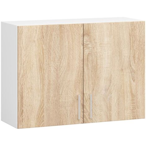 Mobile da cucina pensile sistema AKORD LIMA Bianco 80 cm 2 ante inserto frontale Sonoma Quercia 80x30,5x58 cm