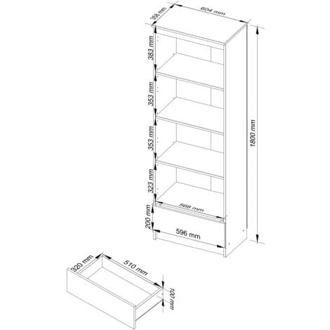 AKORD Libreria per Ufficio 60 cm Mobile con 1 Cassetto 4 Ripiani