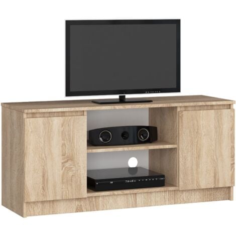 AKORD Mobile per TV in Legno K 120 Mobiletto Porta Televisione Soggiorno un ripiano  aperto 2 Ripiani con Ante a Sinistra e a Destra 55 x 120 x 40 cm Peso 30kg  Colore Rovere di Sonoma