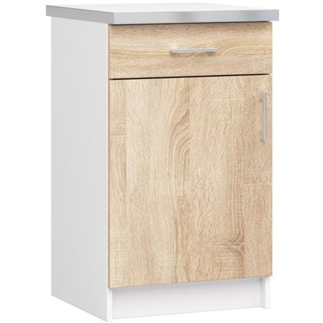 Mobile cucina modulare con piano di lavoro AKORD LIMA Bianco 50 cm 1 anta 1 cassetto inserto frontale Sonoma Quercia 50x44,5x82 cm