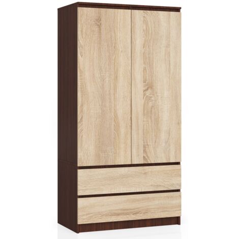 Armadio AKORD S90 Wengé 90 cm 2 ante 2 cassetti inserto frontale Sonoma Quercia 90x51x180 cm