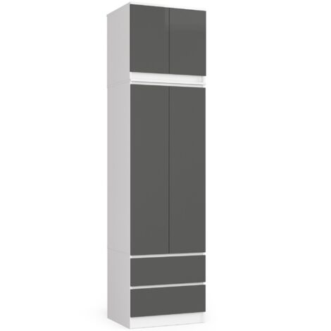 Armadio AKORD S60 con sopralzo Bianca 60 cm 2 ante 2 cassetti inserto frontale Grigio Grafite 60x51x234 cm
