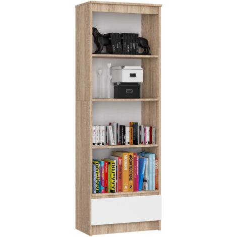 Libreria AKORD R60 Sonoma Quercia, Bianco 60 cm 1 cassetto 60x35x180 cm