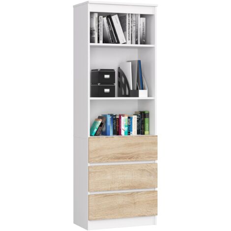 Libreria AKORD R60 Bianco, Sonoma Quercia 60 cm 3 cassetti 60x35x180 cm