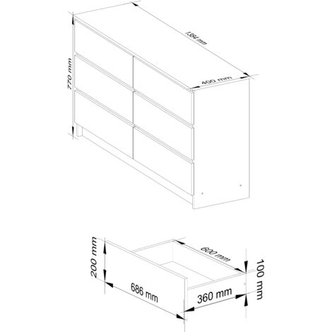 AKORD Cassettiera K 140 cm 6 (2 x 3) Cassetti Moderna Mobiletto per  Soggiorno Sala da Pranzo Camera da Letto Armadio Cameretta 138 x 77 x 40 cm  Peso 51kg Bianco / Lucido metallizzato