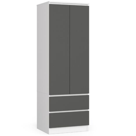 Armadio AKORD S60 Bianca 60 cm 2 ante 2 cassetti inserto frontale Grigio Grafite 60x51x180 cm