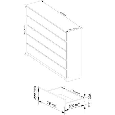 AKORD Cassettiera K 160 cm 10 Cassetti Moderna Mobiletto per il soggiorno  Camera da letto Armadio