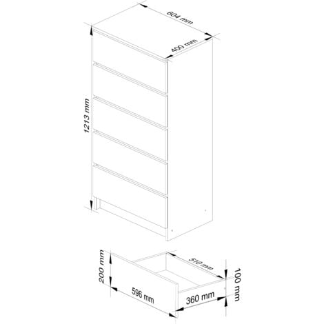 Akord Cassettiera K60 con 5 Cassetti Credenza Alta Moderna Mobiletto per  Soggiorno Sala da Pranzo Camera