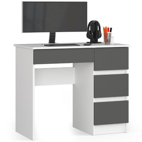 Scrivania per computer AKORD A7 Bianco 90 cm 4 cassetti inserto frontale Grigio Grafite 90x50x77 cm Modello a destra