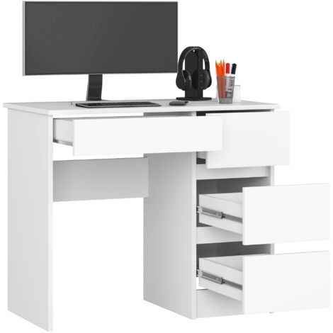 Scrivania per computer AKORD A7 Bianco 90 cm 4 cassetti 90x50x77 cm Modello a destra