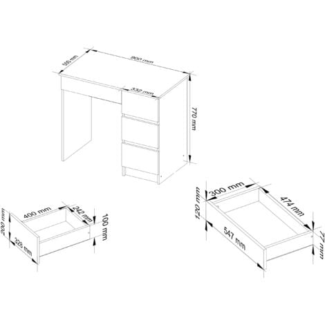 Scrivania per computer AKORD A7 Bianco 90 cm 4 cassetti 90x50x77 cm Modello a destra