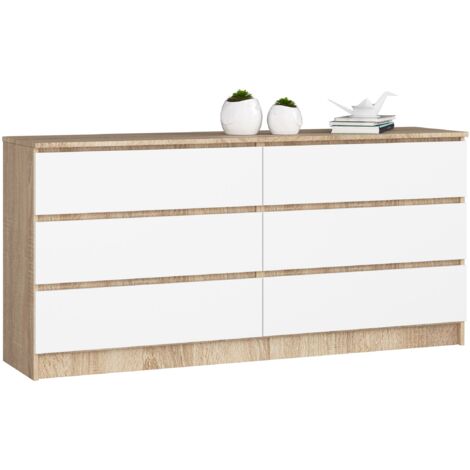 Cassettiera AKORD K160 Sonoma Quercia 160 cm 6 cassetti inserto frontale Bianco 160x40x77 cm