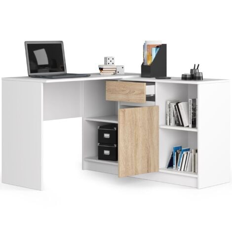 SCRIVANIA ANGOLO OFFICE ROVERE CANADIAN E BIANCO OPACO