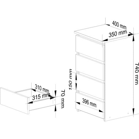 AKORD Comò Cassettiera Cassetti Funzionale Ideale nel set Robusto Design  universale