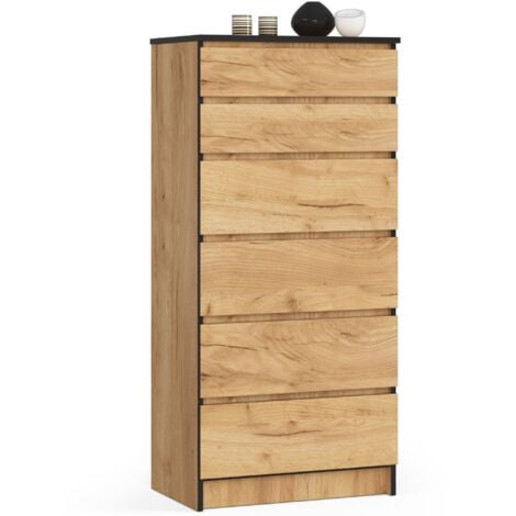 AKORD Cassettiera K60 con 6 Cassetti, Credenza Alta, Moderna Mobiletto  per Soggiorno Sala da Pranzo Camera da Letto Corridoio Bagno, Armadio  Cameretta, 60x130x40 cm, 43kg