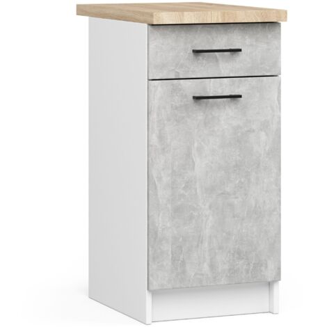 Mobile cucina modulare con piano di lavoro AKORD OLIWIA Bianco 40 cm 1 anta 1 cassetto inserto frontale Cemento 40x46x85 cm