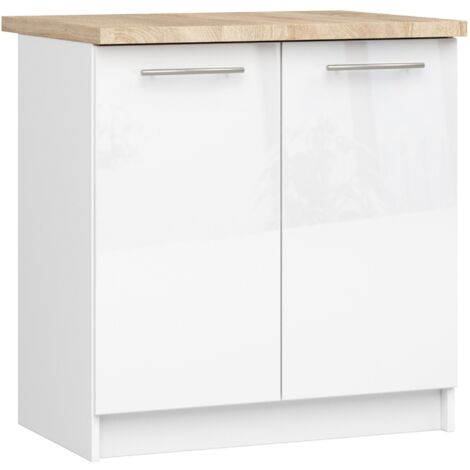 AKORD Armadio da Cucina con Piano di Lavoro - Oliwia S80 Mobiletto Base con  2 Porte e 2 Ripiani Mobile Ingresso Credenza Penisola Armadietto 46 x 80 x  85 cm Bianco Bianco lucido