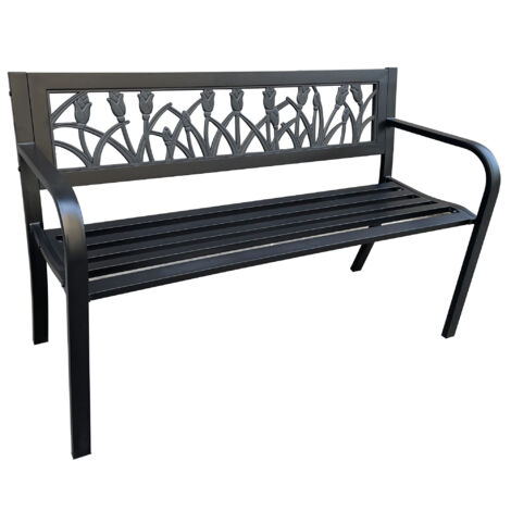 Panchina da giardino nera LISSA con gambe in acciaio larghezza 124 cm