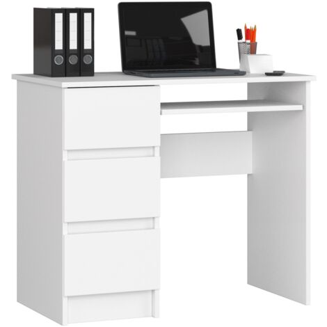 Scrivania per computer AKORD A6 Bianco 90 cm 3 cassetti 90x50x77 cm Modello a sinistra
