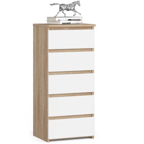 Cassettiera AKORD CL5 Cassettiera Sonoma Quercia 40 cm 5 cassetti inserto frontale Bianco 40x35x92 cm