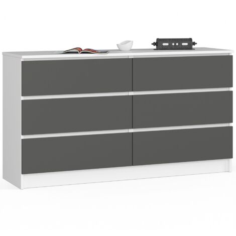 Cassettiera AKORD K140 Bianca 138 cm 6 cassetti inserto frontale Grigio Grafite 138x40x77 cm