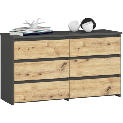 Cassettiera CL100 compatta AKORD Grigia Grafite 100 cm 6 cassetti inserto frontale Quercia Artisan 100x35x57 cm