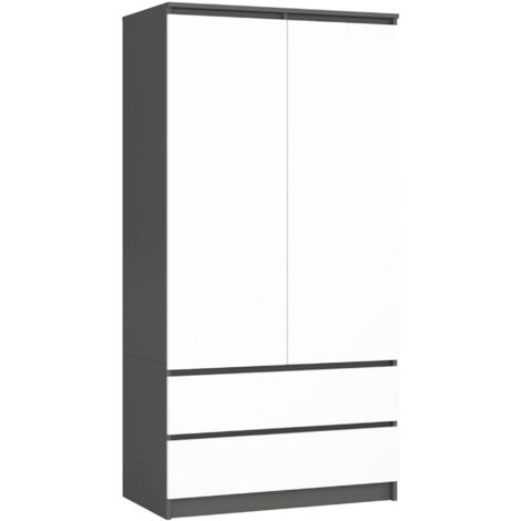 Armadio AKORD S90 Grigia Grafite 90 cm 2 ante 2 cassetti inserto frontale Bianco 90x51x180 cm