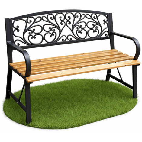 Panchina da giardino nera NERINA con legno laccato e gambe in ghisa larghezza 118 cm
