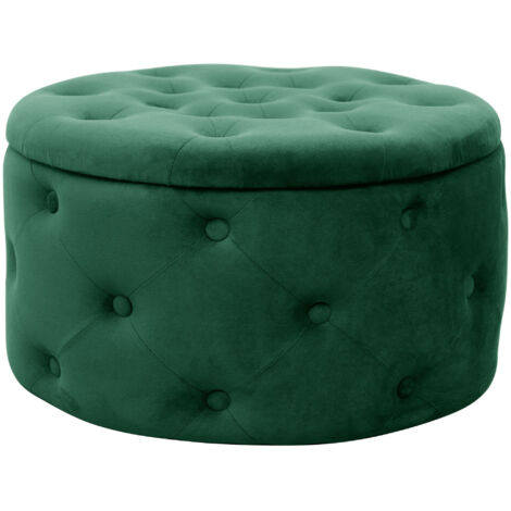 Pouf a scomparto rotonda in velluto trapuntato AKORD ALIA Verde bottiglia